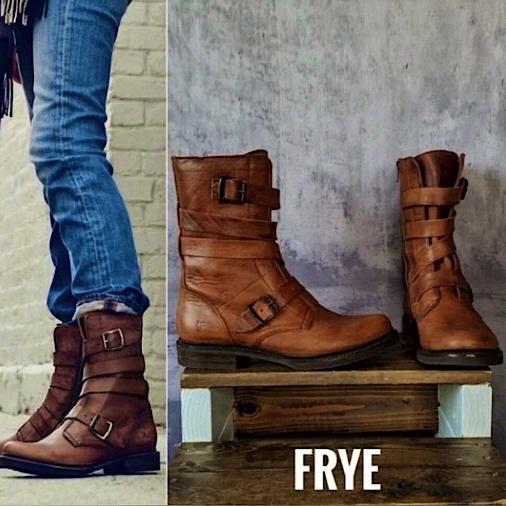 FRYE Boot VERONICA TANKER ENGINEER Combat Boho Distressed Leather Cognac Size 8 - Picture 7 of 13